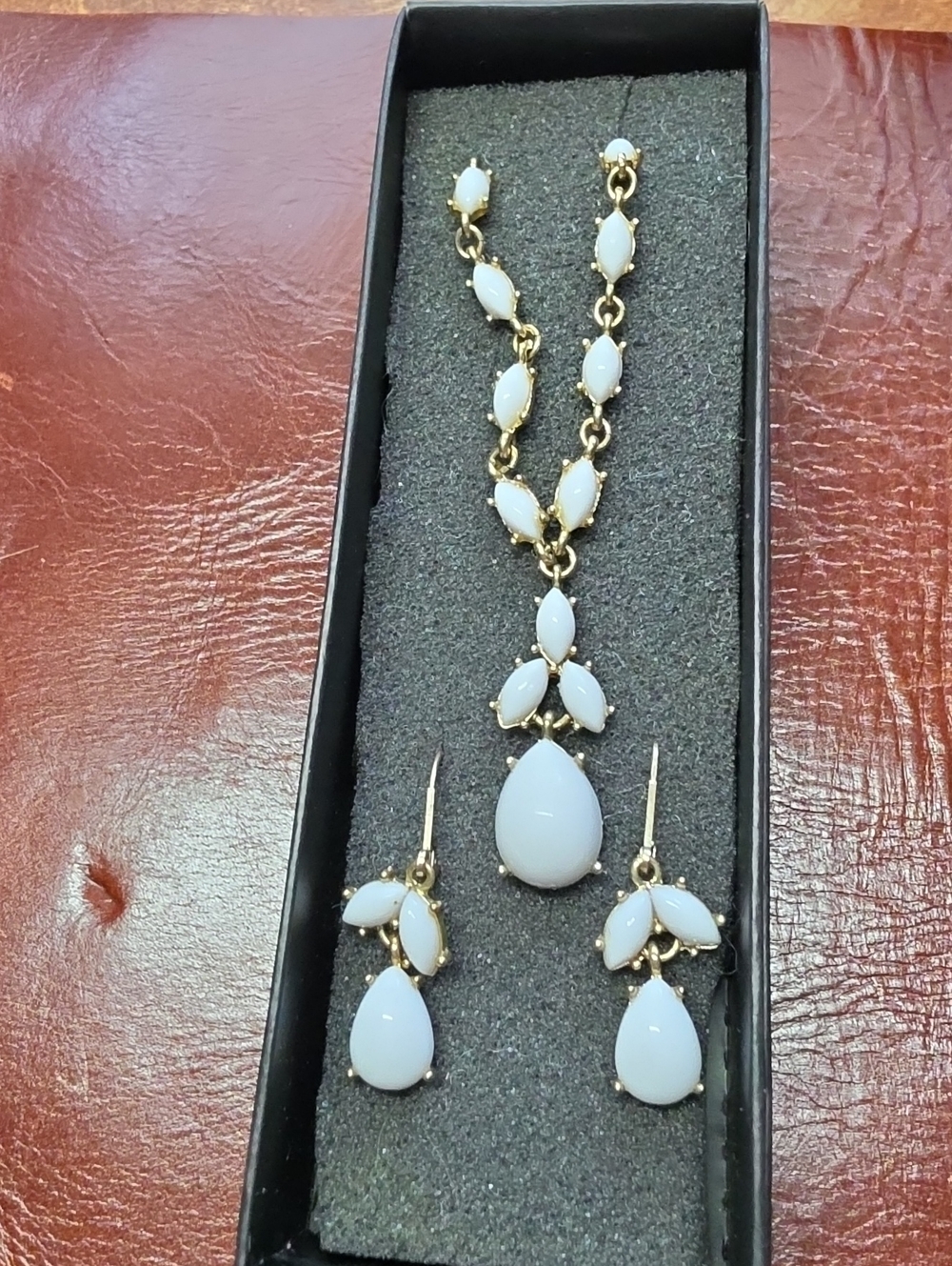 Gold-Tone White Teardrop Necklace & Earring Set